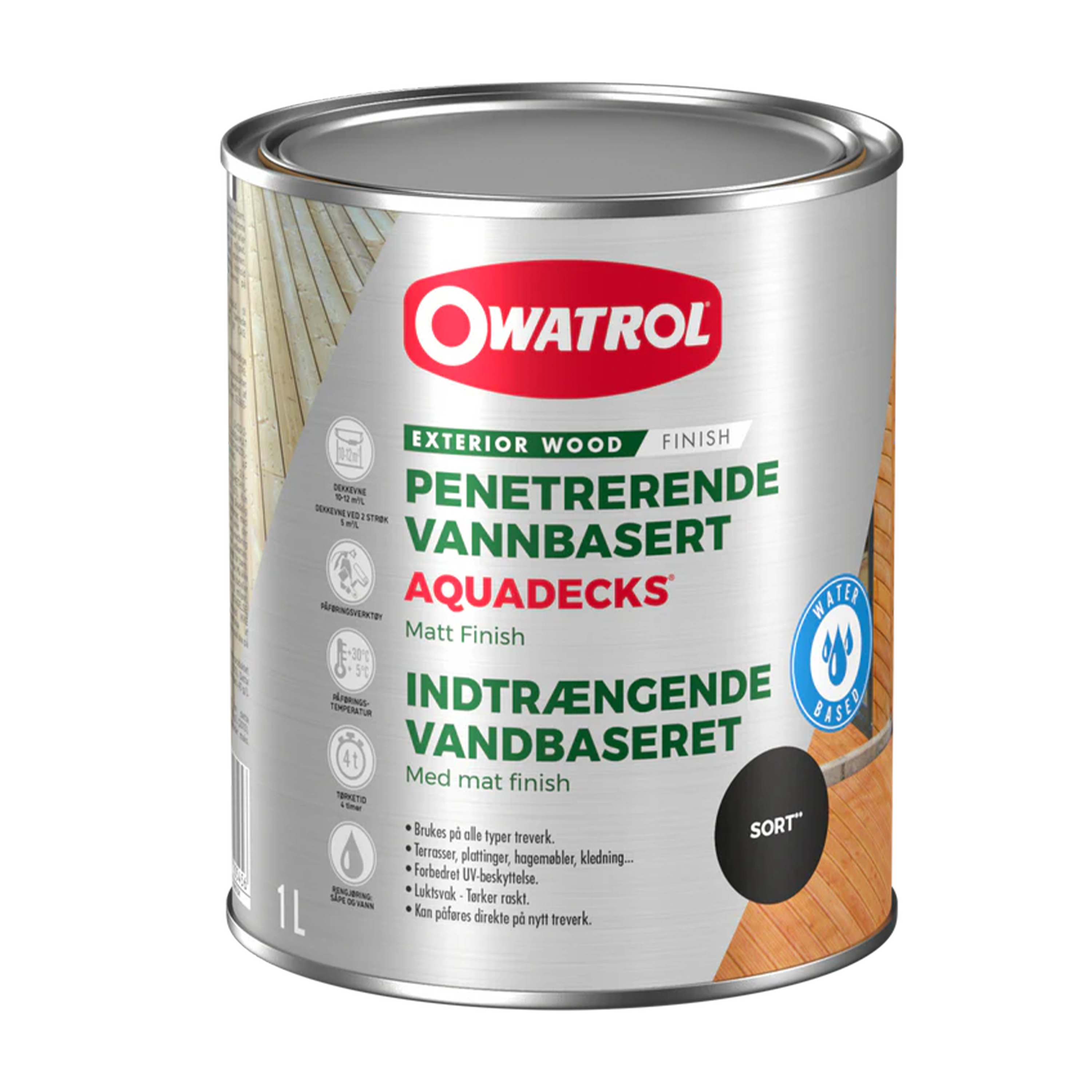 Träolja Owatrol Aquadecks Svart, 1 liter