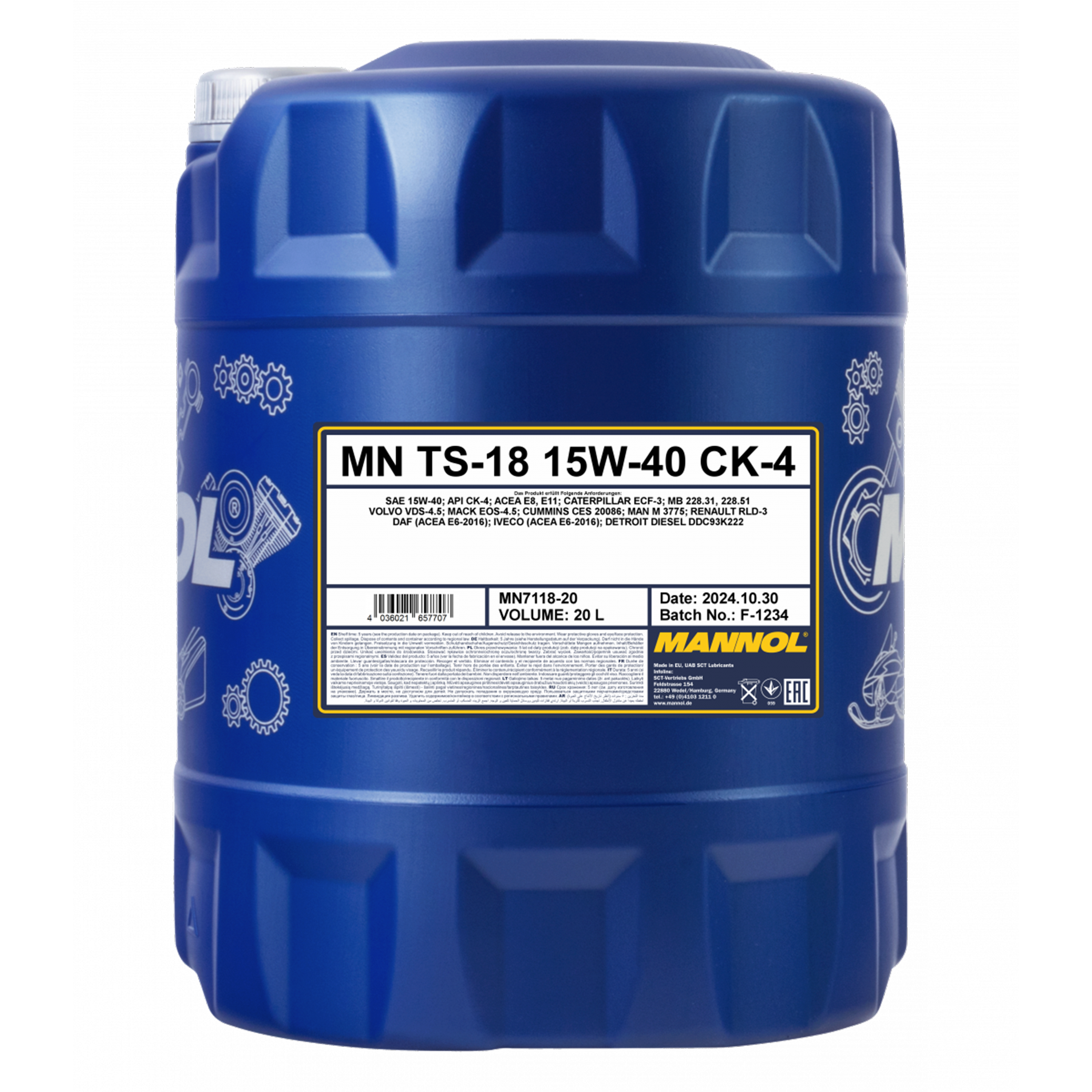 Motorolja Mannol MN7118 15W-40 VDS 4,5 API CK-4 E6 E9, 20 liter
