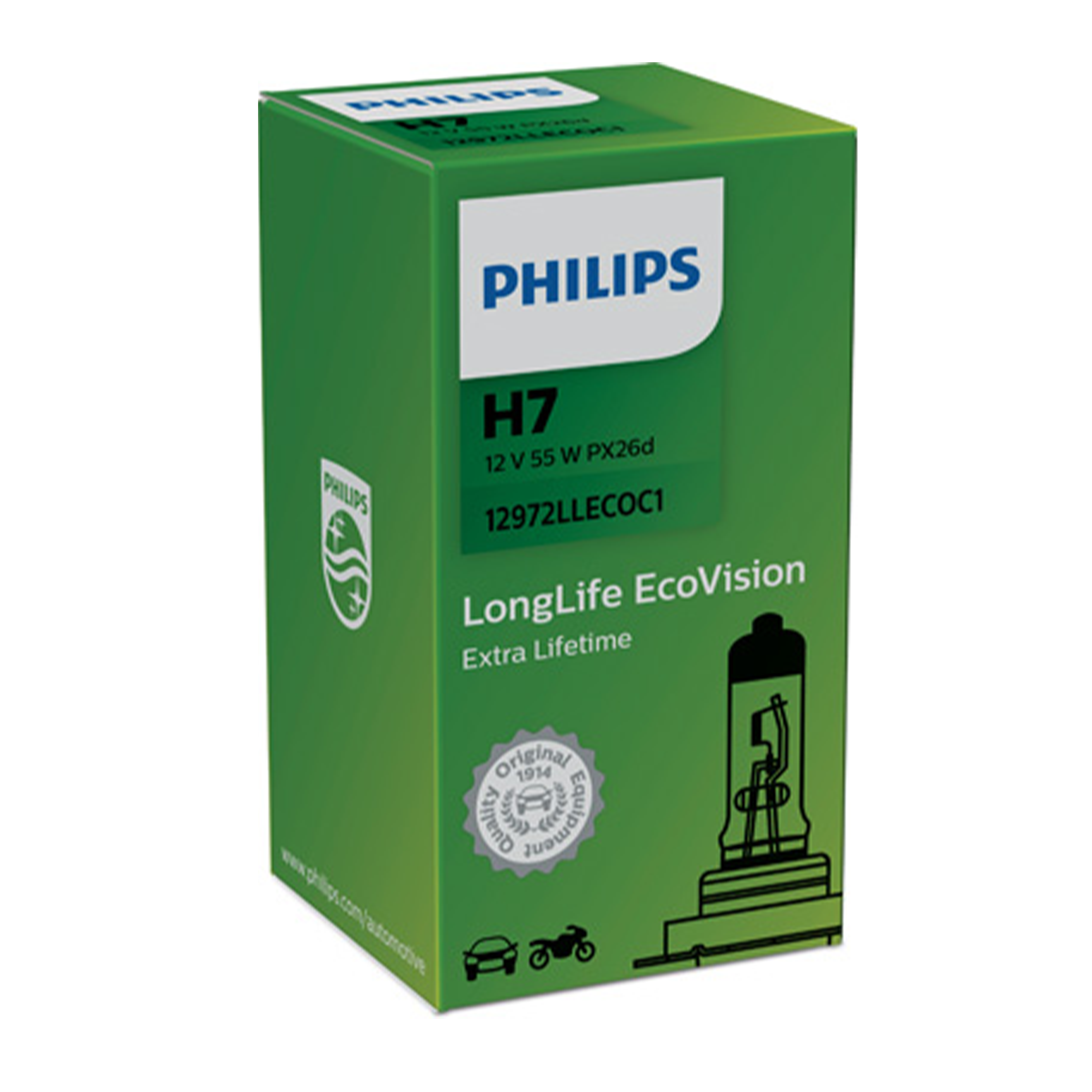 Strålkastarlampa Philips LongLife EcoVision H7, 12V 55W PX26d