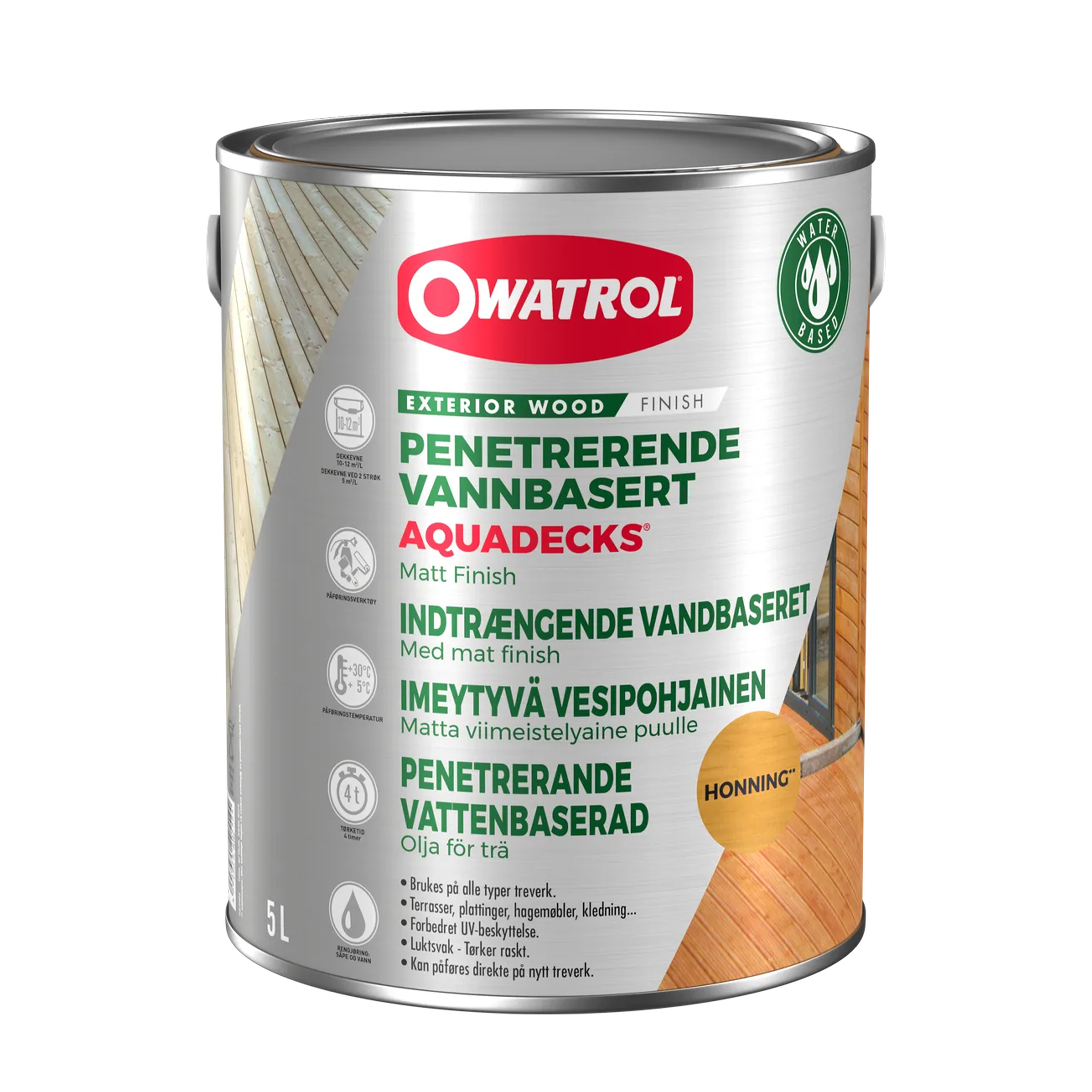 Träolja Owatrol Aquadecks Honung, 5 liter